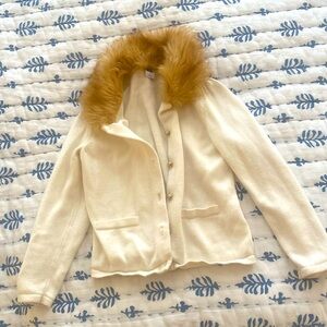 Janie and Jack size 4 cream cardigan with faux fur and gold buttons